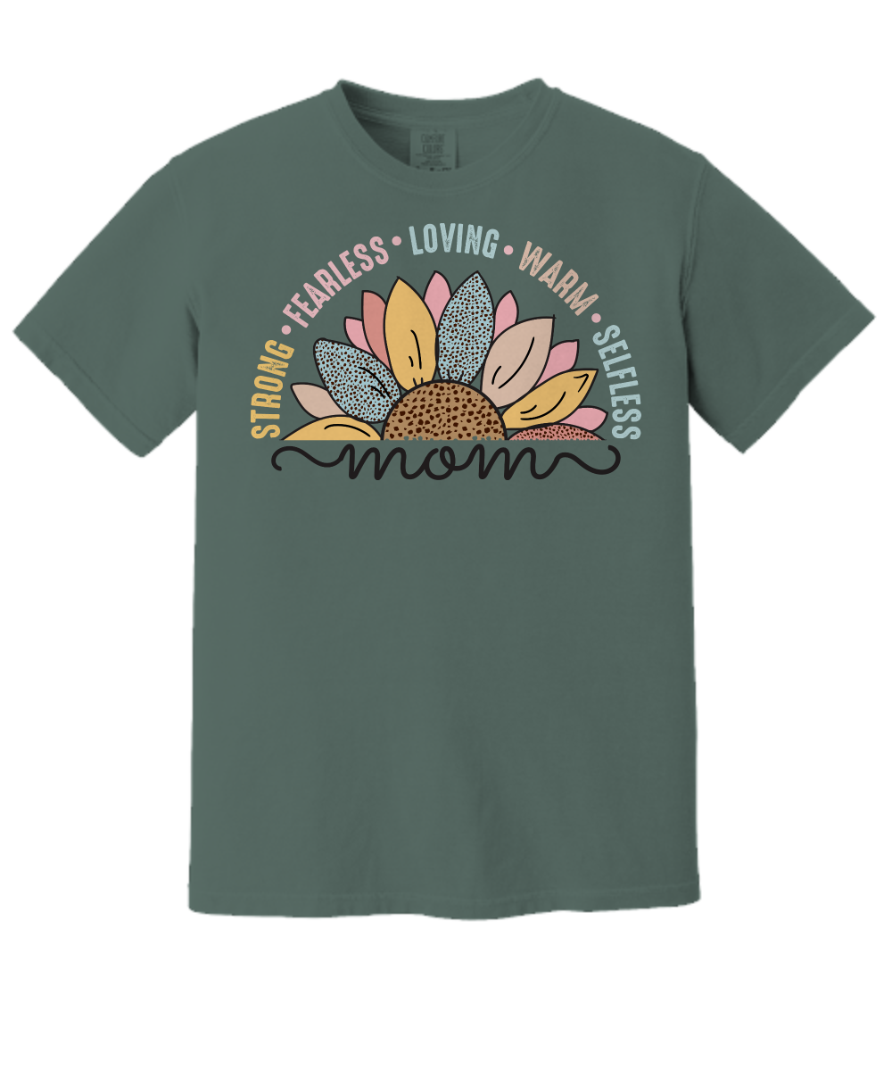 Mom Strong and Fearless Comfort Tee Green