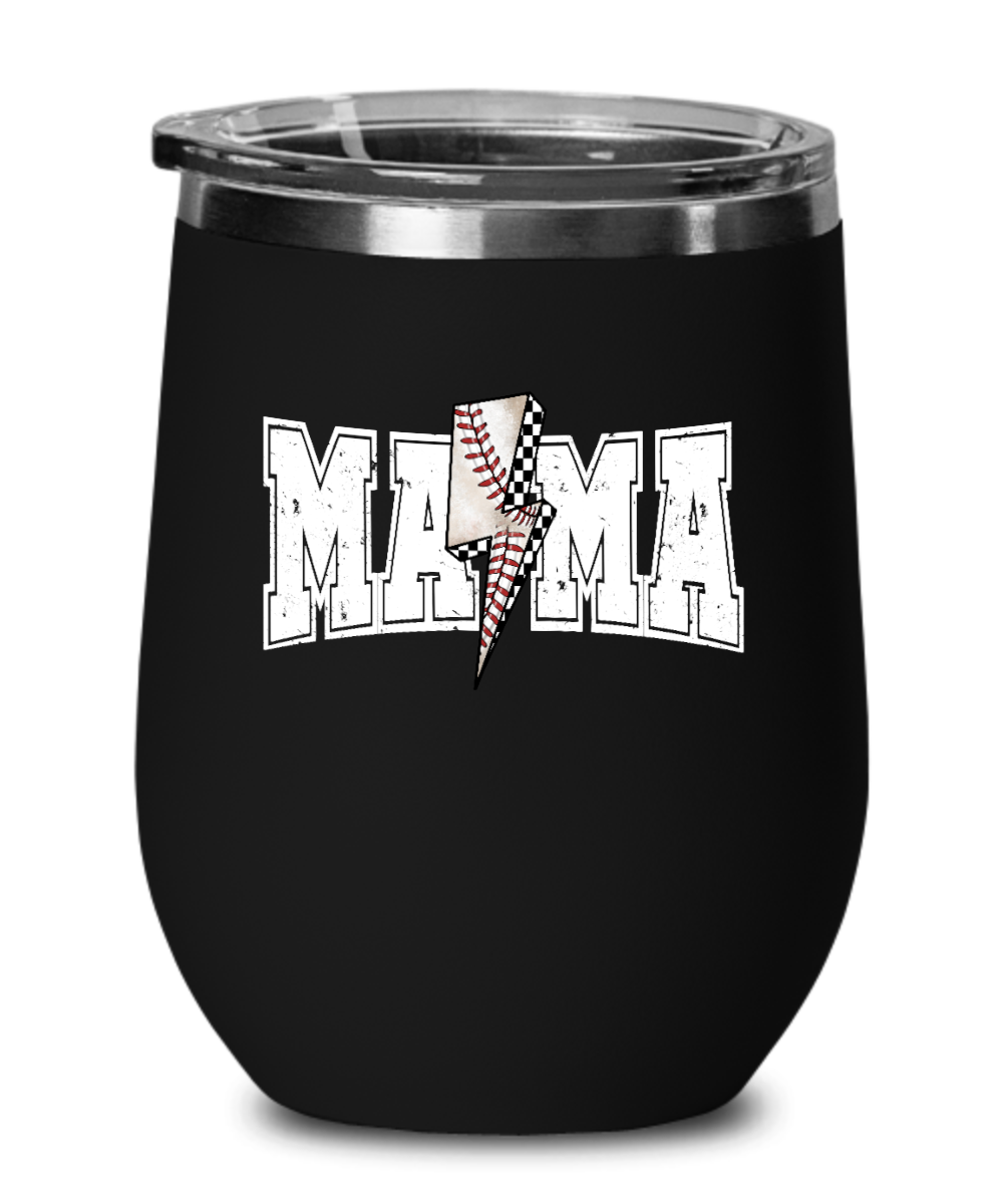 Mama Baseball Bolt Wine Insulated Stainless Glass 12oz