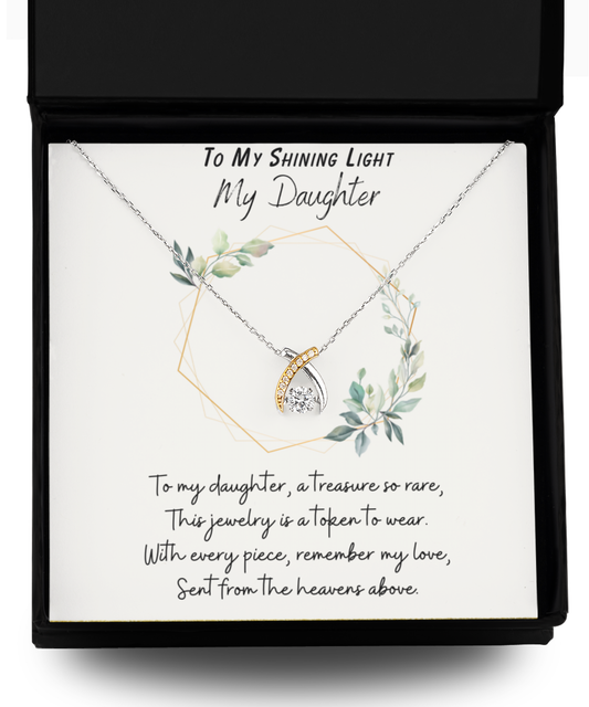 To My Shining Light My Daughter Wishbone Dancing Necklace - For Birthdays, Holidays, Special Occasion, Just-Because Love Gift For Your Daughter