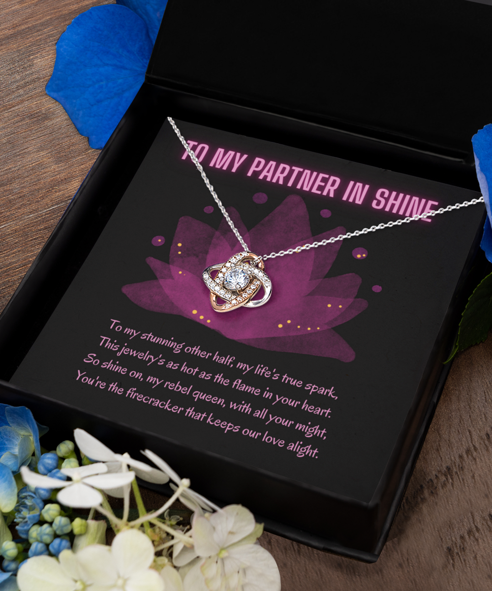 To My Partner In Shine Love Knot Rose Gold Necklace - Holidays, Special Occasion, Just-Because Love Gift For Your Partner, Wife, Spouse